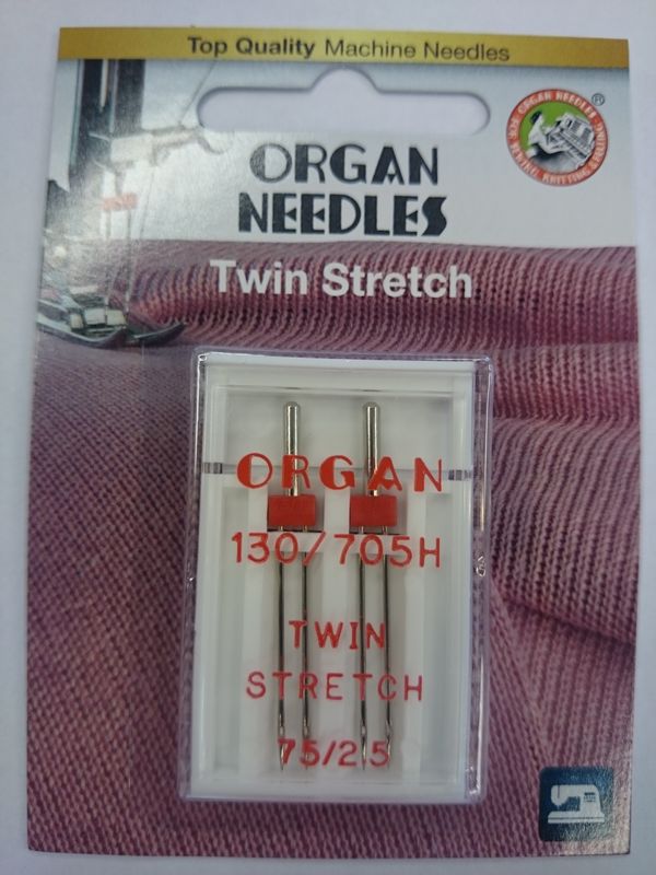 Organ symaskinnål - 2 st., Tvilling Stretch 2,5 mm 75/11