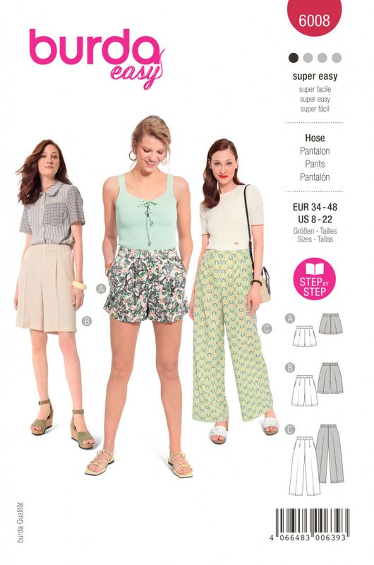 6008 - Burda - lang bukse, bermuda, shorts