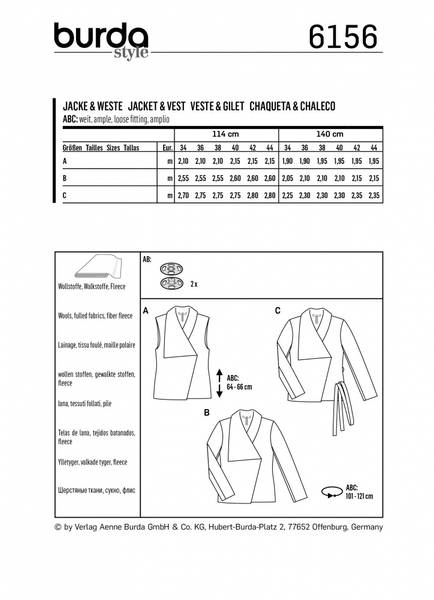 Bilde av 6156 - Burda - jakke/ vest m trykknapp
