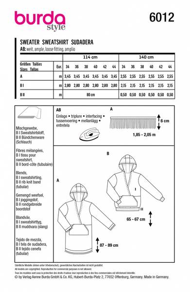 Bilde av 6012 - Burda - hettegenser lang og kort