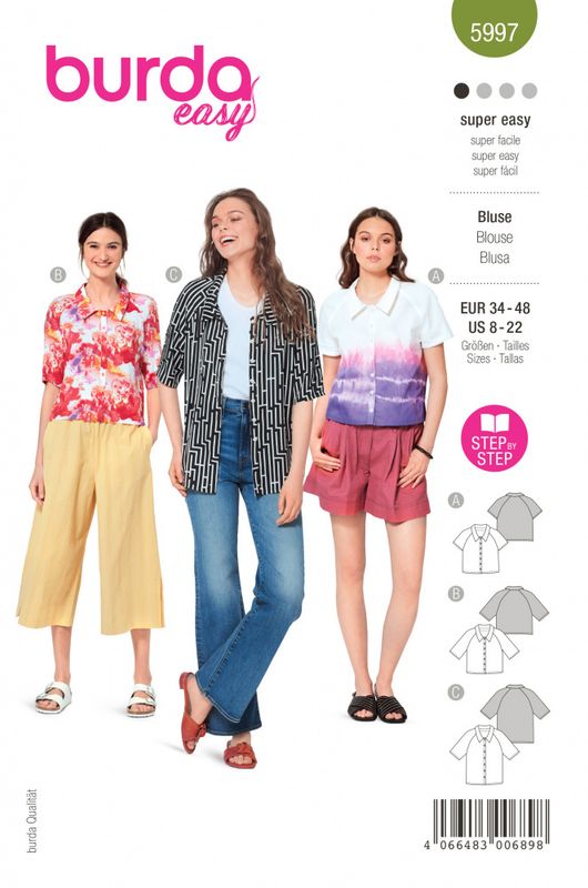 5997 - Burda - kort og lang bluse