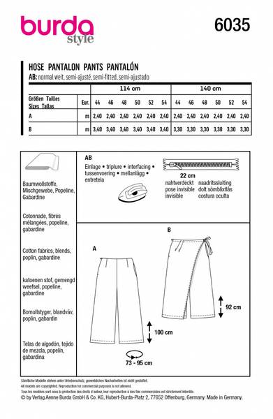 Bilde av 6035 - Burda 44-54 - bukse/ omslagsbukse