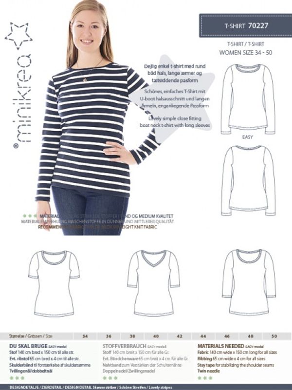 Minikrea 70227 - T-skjorte basic kvinne, str. xs-xl