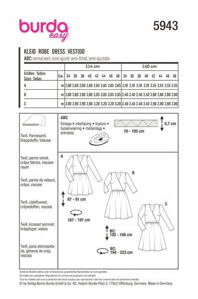 Bilde av 5943 - Burda - Kjole m/ pufferme