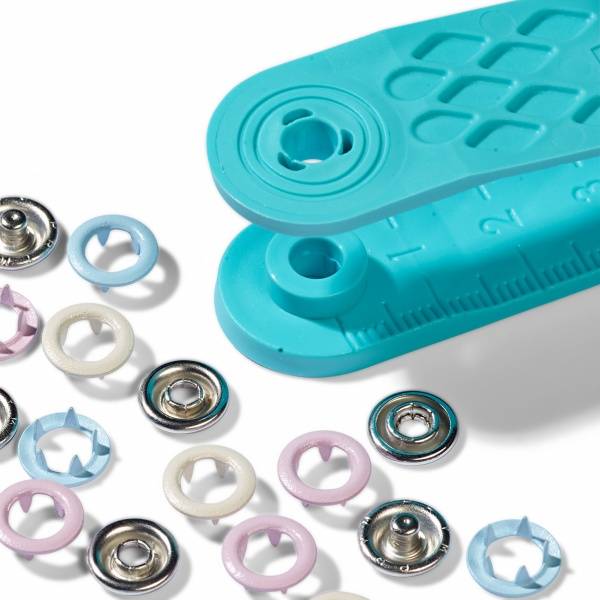 Bilde av Jersey trykknapper 8 mm med innsats - 21 st, rosa, lysblå, pearl