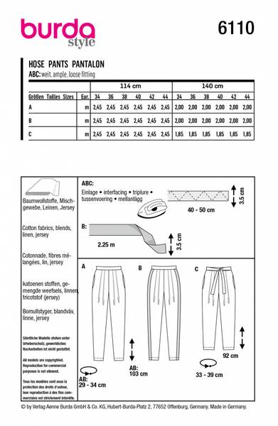 Bilde av 6110 - Burda - Bukse m/ legg