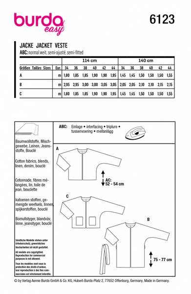Bilde av 6123 - Burda - Blazer m/u knyting og lommer