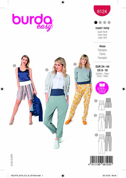 Bilde av 6124 - Burda - Bukse/shorts m/ høy ribb