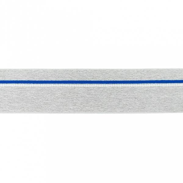 Bilde av Myk strikk, 4 cm - lysgrå melert m blå stripe