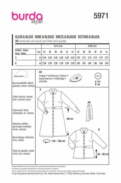 Bilde av 5971 - Burda - skjorte & skjortekjole m/ belte