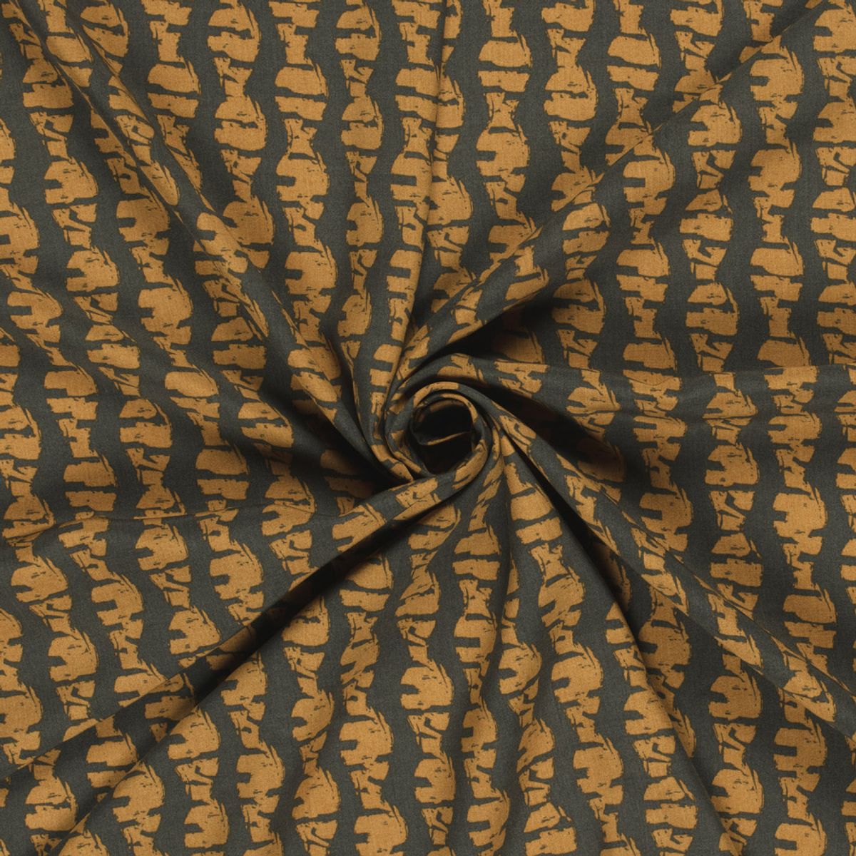 Viskose poplin - abstrakt striper, khaki/oker