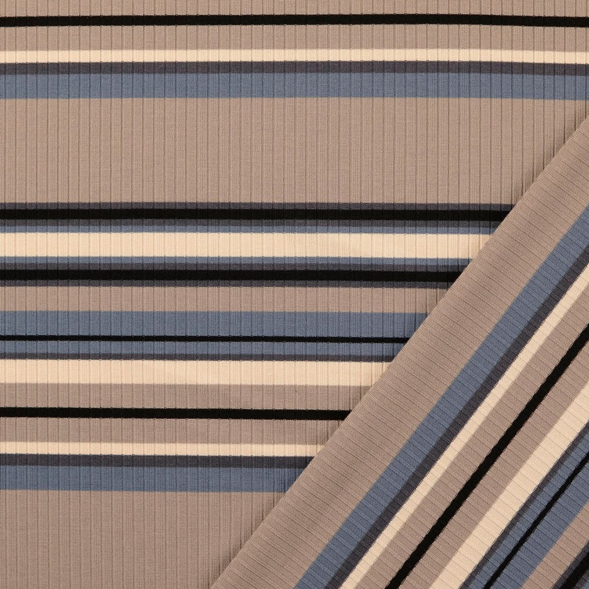 Ribbjersey - retro striper, varm grå-blå m. sort