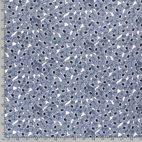 Bilde av Vevd viskose - 6 cm jeansblå blomsterhoder på offwhite