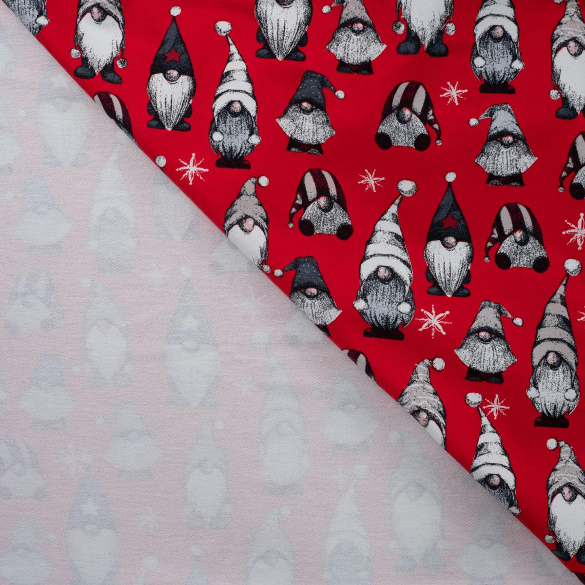 French Terry børstet, jul - gnomer på rødt