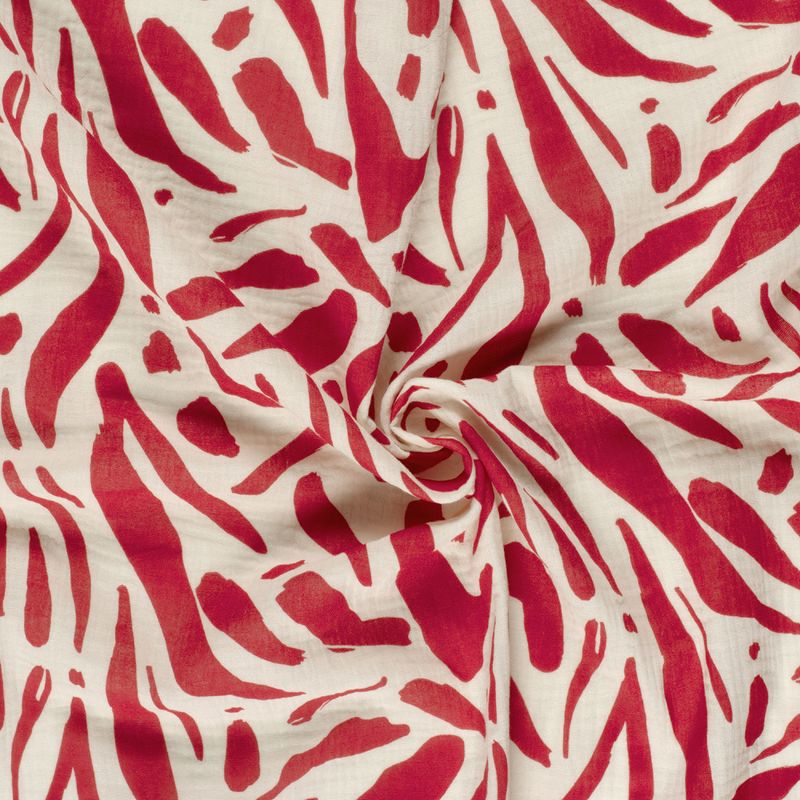 Musselin - rød/offwhite mønstret