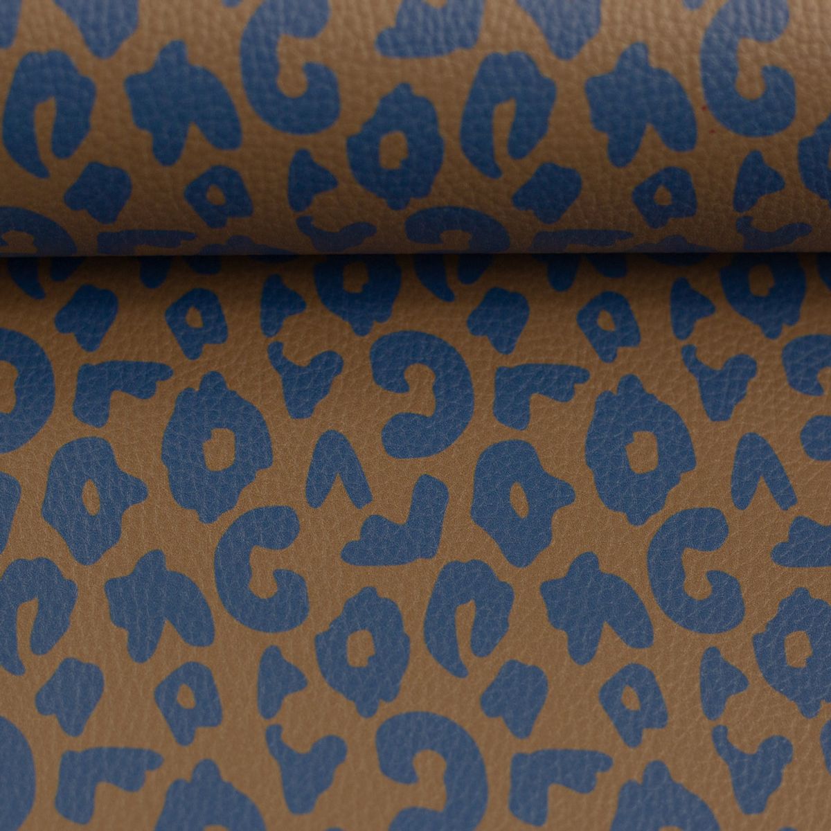Imitert skinn, vinyl - Leopard, brun/jeansblå
