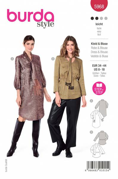 Bilde av 5968 - Burda - bluse & kjole m/ skjerf