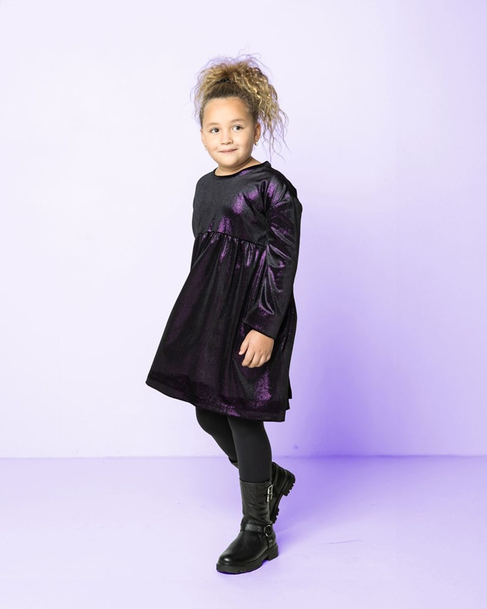 Stretch-velour - Sort m/ lilla glitter