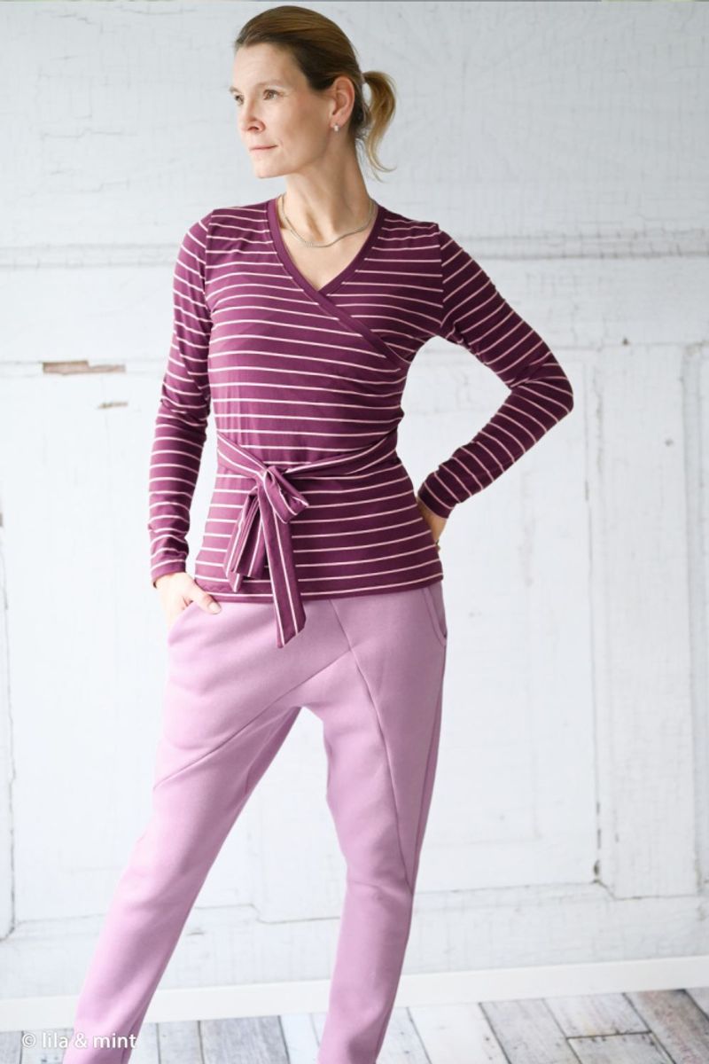 Bomullsjersey - lilla striper