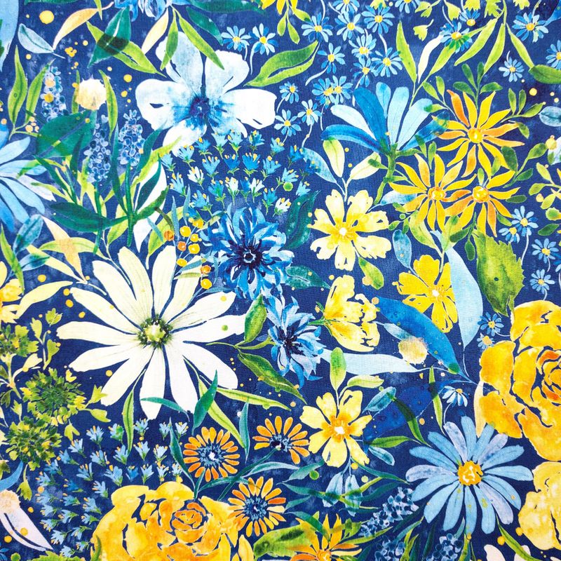 SBS - flerfargete blomster på blå