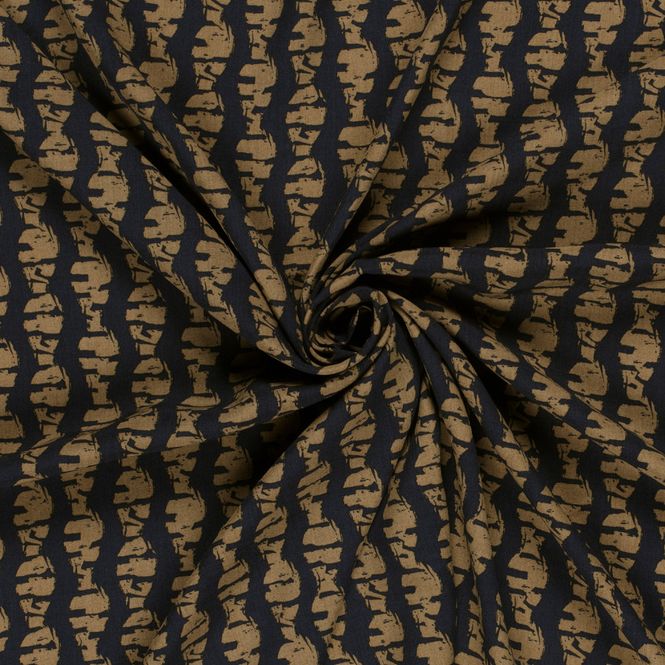 Hovedbilde Viskose poplin - abstrakt striper, marine/nougat