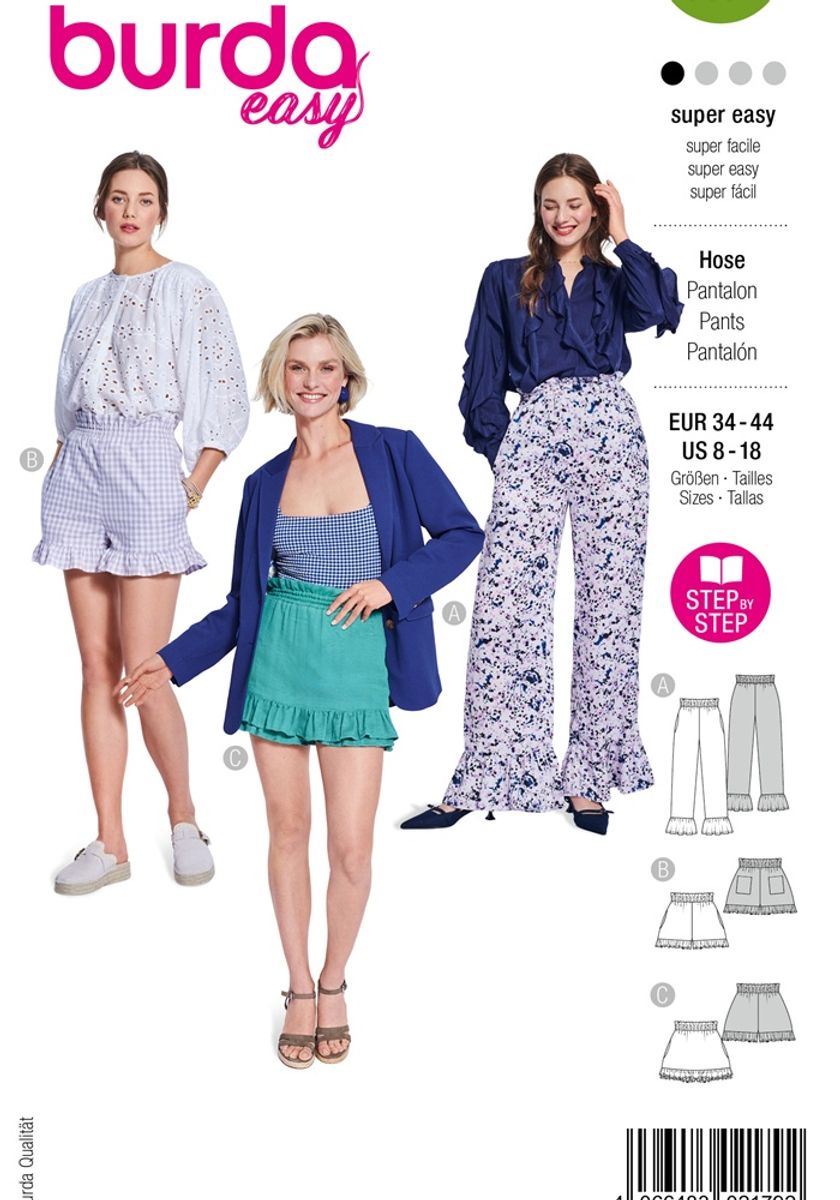 5631 - Burda - Bukse & shorts m/ rynkekappe