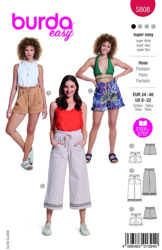5808 - Burda - bukse & shorts m/ snøring