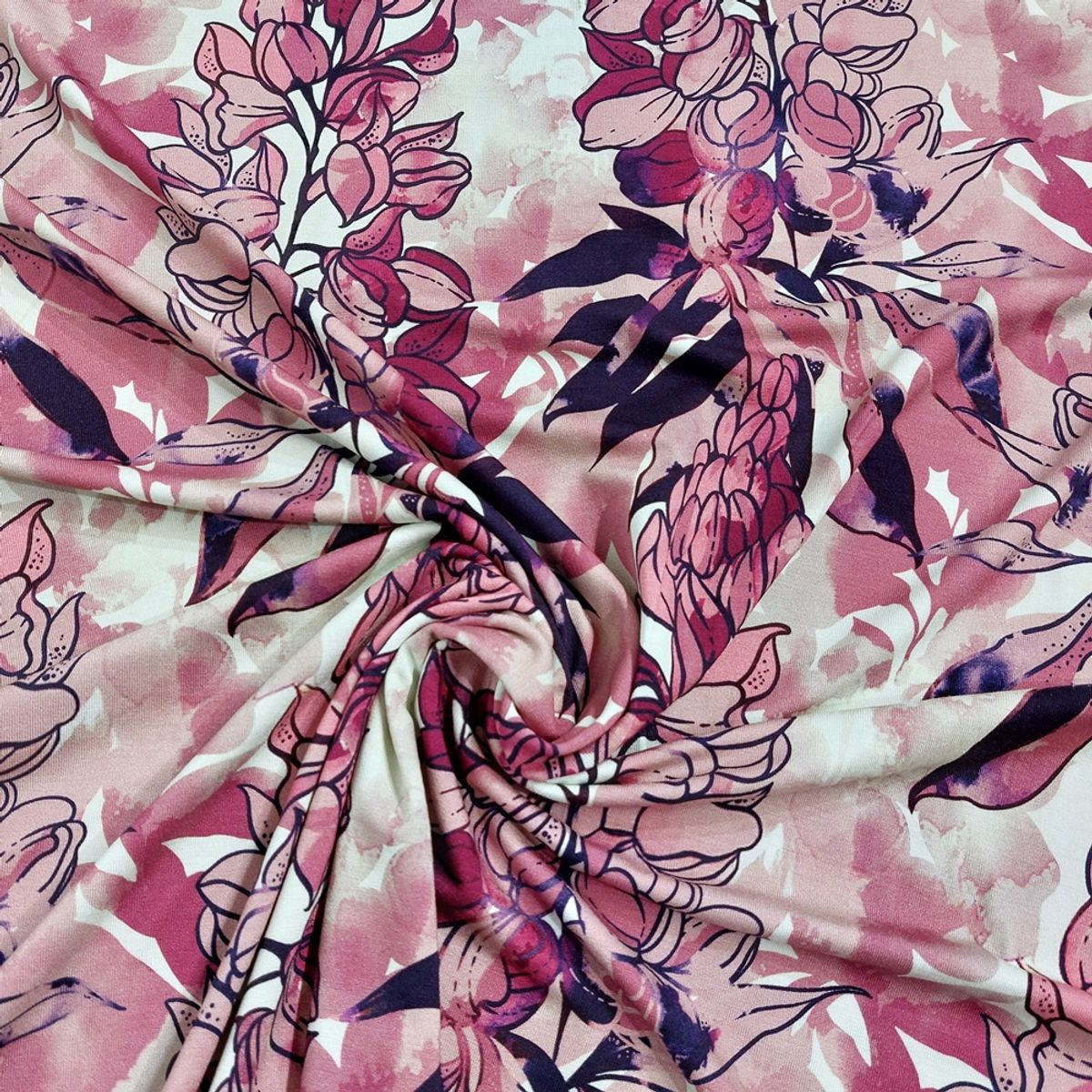 Viskosejersey – blomster i ranker, rosatoner