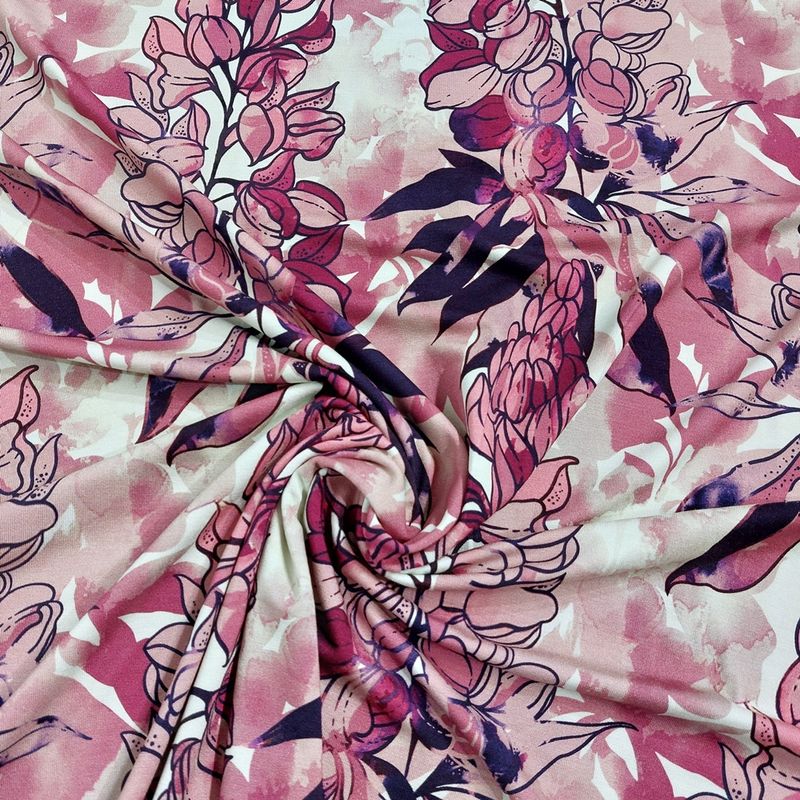 Viskosejersey – blomster i ranker, rosatoner